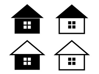 三角屋根の家アイコンセット：窓：黒