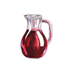 Red juice in a glass jug. Watercolor illustration. Isolated. For design labels, packaging and banners.