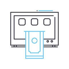 laptop payment line icon, outline symbol, vector illustration, concept sign