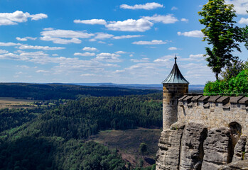 The tower of the fortress with a view in the distance
