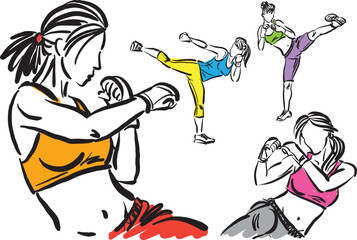 kick boxing moves 2 training brush stroke design sports concept vector illustration