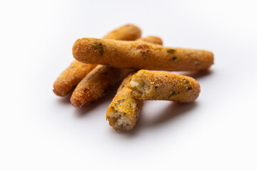 crispy Rava Aloo fingers or Potato semolina fried finger sticks served with ketchup