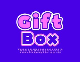 Vector festive sign Gift Box. Happy bright Font. Sticker style set of cute Alphabet Letters, Numbers and Symbols