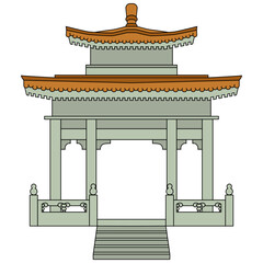 Japanese temple or Chinese gazebo in linear style