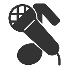 Microphone and musical note - icon, illustration on white background, glyph style