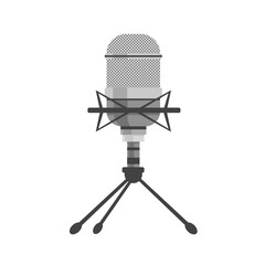Studio microphone. Recording studio audio, radio, podcast. Equipment for singing and speaking. Pop culture, and entertainment. Flat vector illustration isolated on white background