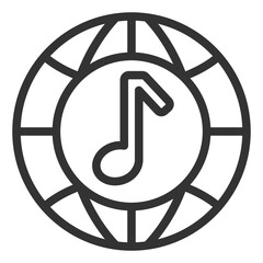 Musical note on the background of the globe - icon, illustration on white background, outline style