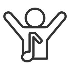 Man, fan raised his hands and musical note - icon, illustration on white background, outline style