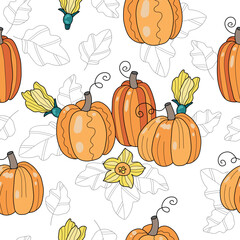 Fall and autumn season seamless pattern. Hand drawn scandinavian style repeated background texture for fabric, textile, wrapping paper, wallpaper surface design