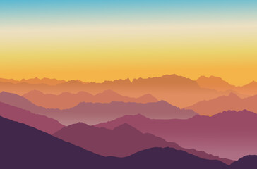 Fototapeta na wymiar Sunrise or sunset in the Mountains in vector illustration