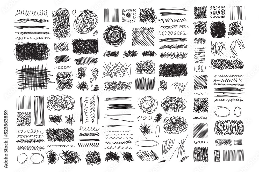 Poster set hand drawn texture scribble marker and ink patterns. hand drawing texture. vector