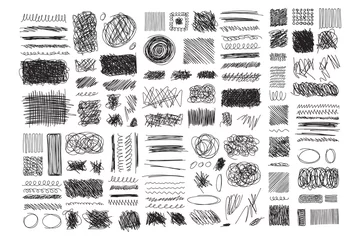 Muurstickers Set hand drawn texture scribble marker and ink patterns. Hand drawing texture. Vector © Yanka