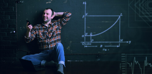 Male in a protective helmet with background graphics