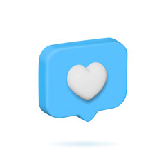 Blue bubble like thumb up button or feedback heart icon isolated on white background 3d rendering