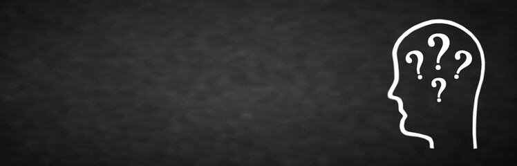 Human head with a question marks. Solving problem