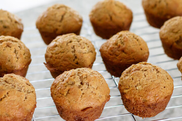 Freshly Baked Muffins on a Cooling Rack