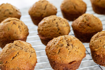 Freshly Baked Muffins on a Cooling Rack