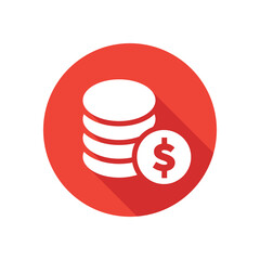 Dollar money flat icon, round button, long shadow style.