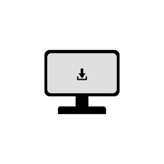 Vector flat icon of computer monitor with download arrow, vector illustration, technology icon.