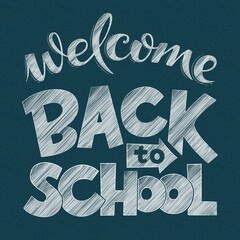 Welcome Back to School decorated lettering sign. Colorful textured text isolated on white background. Design element for leaflets, cards, covers, poster, sale banner, flyer, mail. Vector illustration