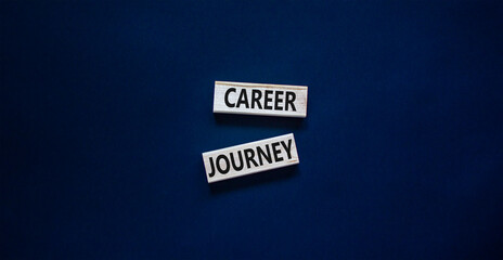 Career journey symbol. Concept words Career journey on wooden blocks on a beautiful black table black background. Business Career journey concept. Copy space.