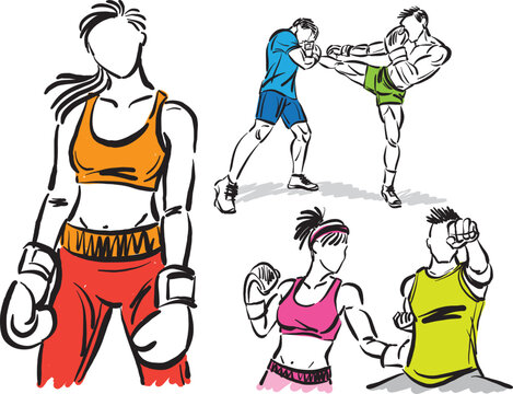 kick boxing moves 3 training brush stroke design sports concept vector illustration