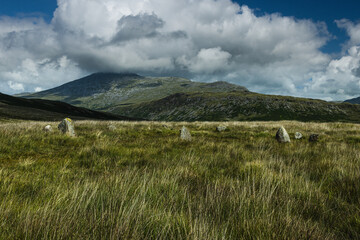 The stone circle on Brats Hill, Eskdale seem to line up with Scafell, Long Gree and Slight Side...