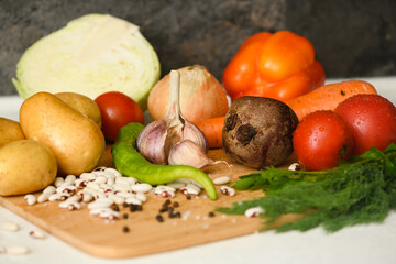 Ingredients for cooking the national Ukrainian dish - borscht.