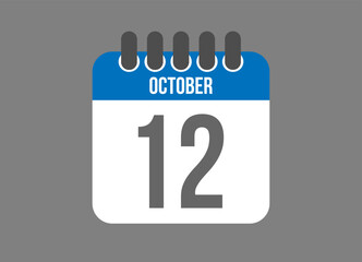 12 calendar october. Calendar icon for October days in blue color on dark background.