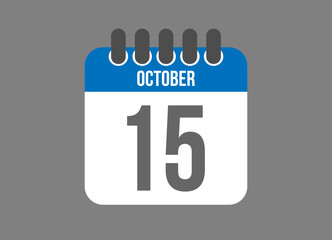 15 calendar october. Calendar icon for October days in blue color on dark background.