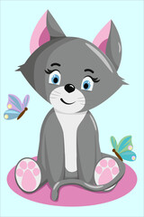 Cute sitting kitten. Little funny cat