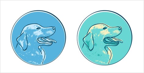 Dog (Golden Retriever) Head logo or icon set in blue and green background circle.