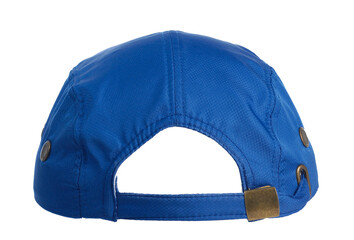 rear of blue Baseball cap isolated in transparent png format