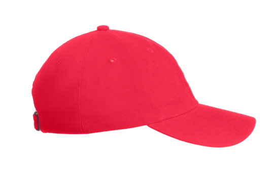 side view of red Baseball cap isolated in transparent png format