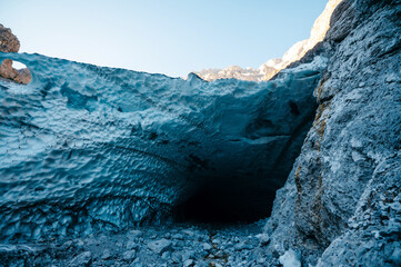 Close up of entrance of ice cave in Eiskapelle national park