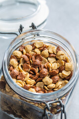 Breakfast cereal flakes in jar.