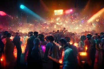 Fototapeta na wymiar A 3D illustration of people having fun in the nightclub with their friends