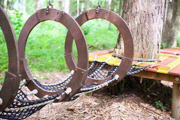 Rope park, obstacle course in the amusement park