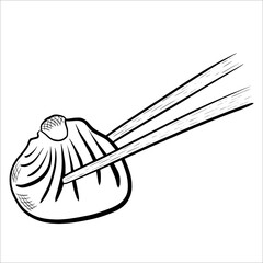 Chinese traditional dumplings. couple food. chopstick. circuit. sketch. momo. dim sum. asian menu design