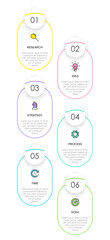 Vertical infographic design with icons and 6 options or steps. Thin line. Infographics business concept. Can be used for info graphics, flow charts, presentations, mobile web sites, printed materials.