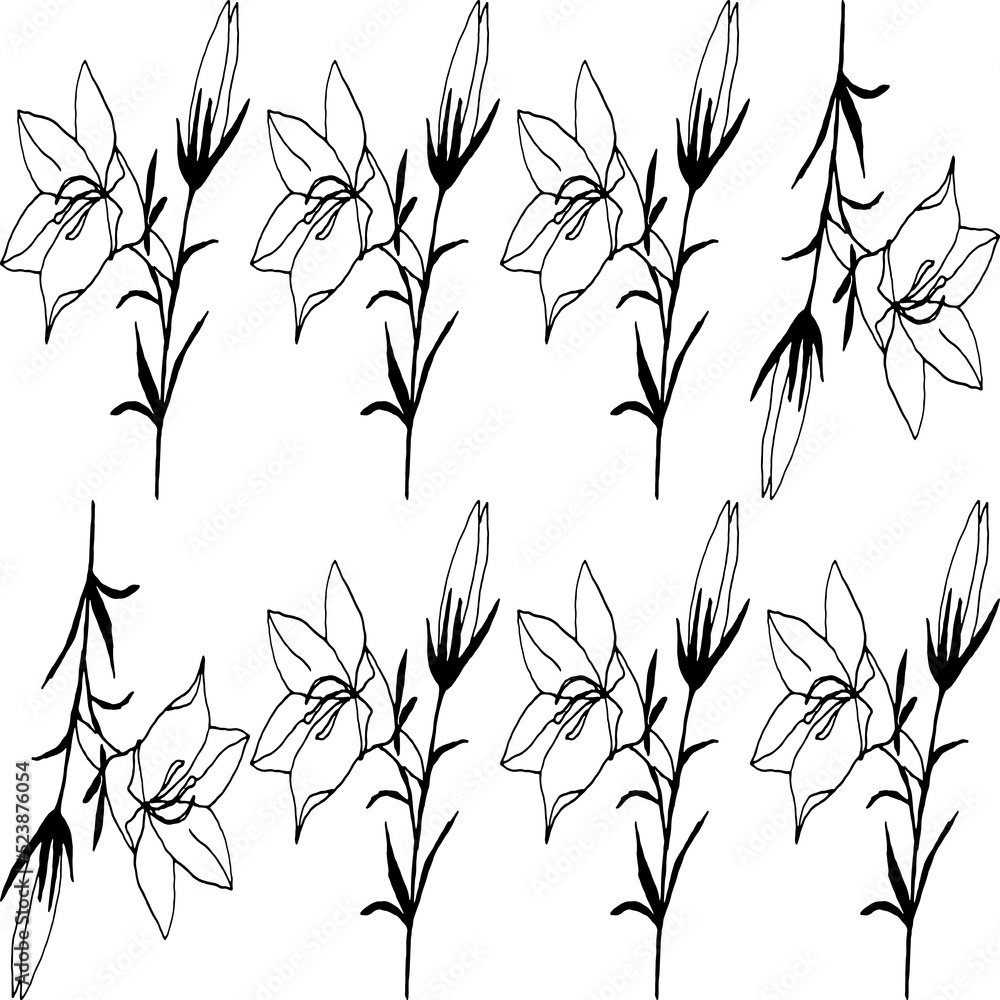 Poster abstract flower elements vector seamless pattern. simple repeat in black on white background.