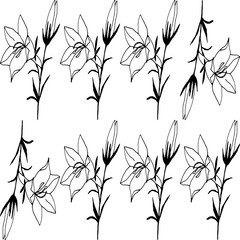 Abstract flower elements vector seamless pattern. Simple repeat in black on white background.
