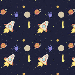 Art & Illustration Pattern children textile. Space . Stars, rockets.