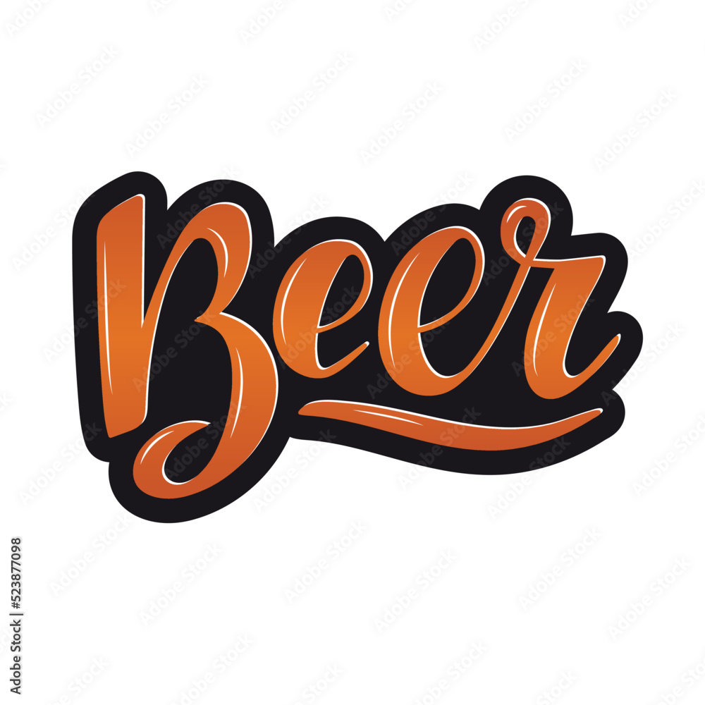 Wall mural Beer. logo. Volume Light brown vector hand drawn letters with black outline. Illustration for Oktoberfest festival banner poster cards flyers products sticker. Bavarian beer holidays. October.