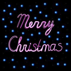 Merry Christmas vector lettering with neon effect.