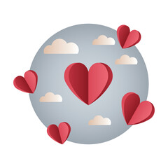 vector illustration. origami heart. postcard for valentine's day. clouds in the sky. romance. love