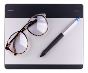 Graphics Drawing Tablet with stylus pen and grass