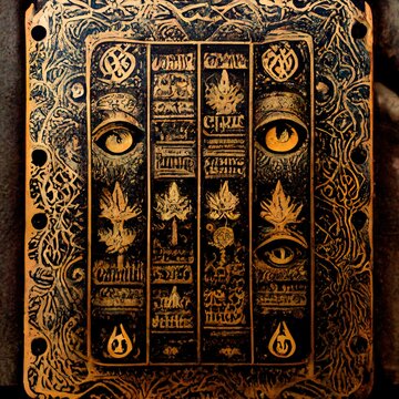 A 3D Illustration of a Gold Ancient book of eye Illuminati with vintage style