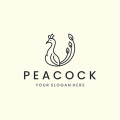 minimalist peacock with line art style logo vector icon template design illustration