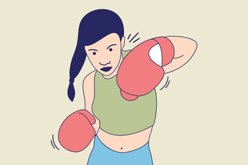 Illustrations of Beautiful boxer woman throwing a punch with boxing glove